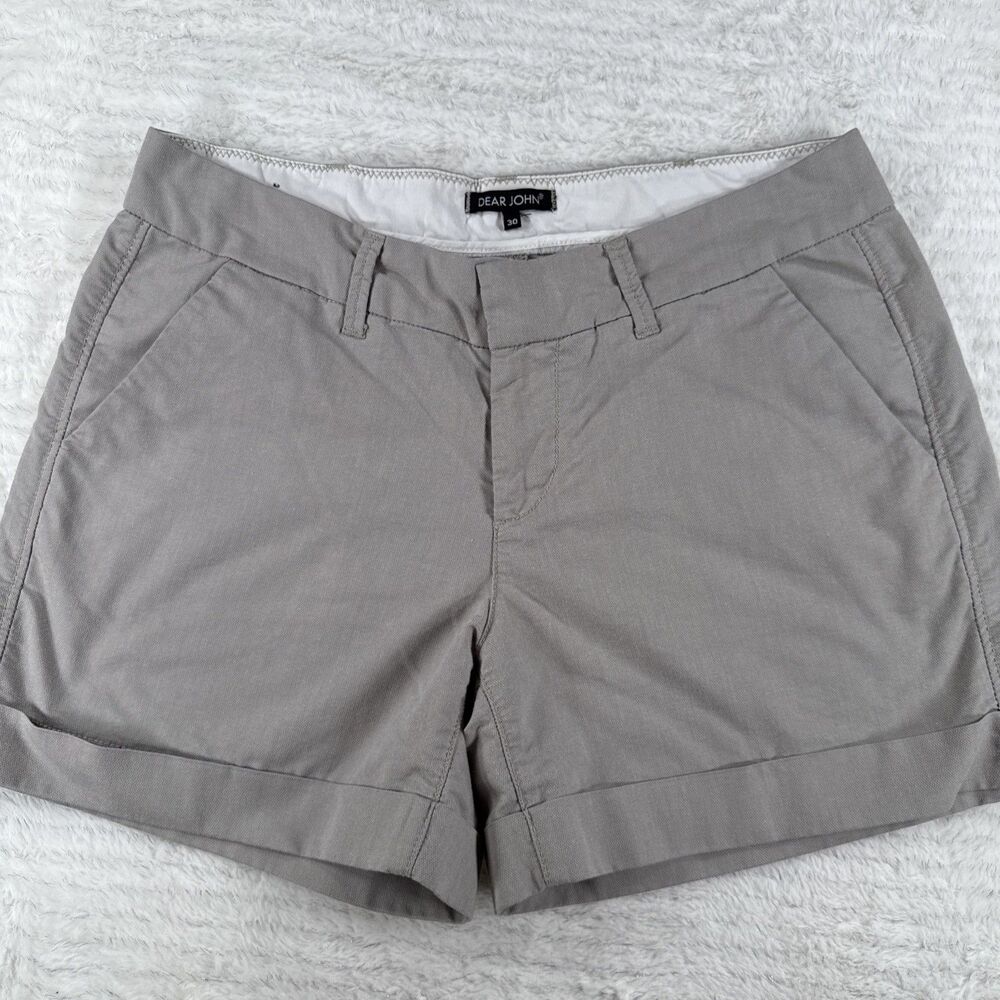 Dear John Womens Size 30 Taupe Chino Shorts Cuffed Mid Rise Casual Stretch